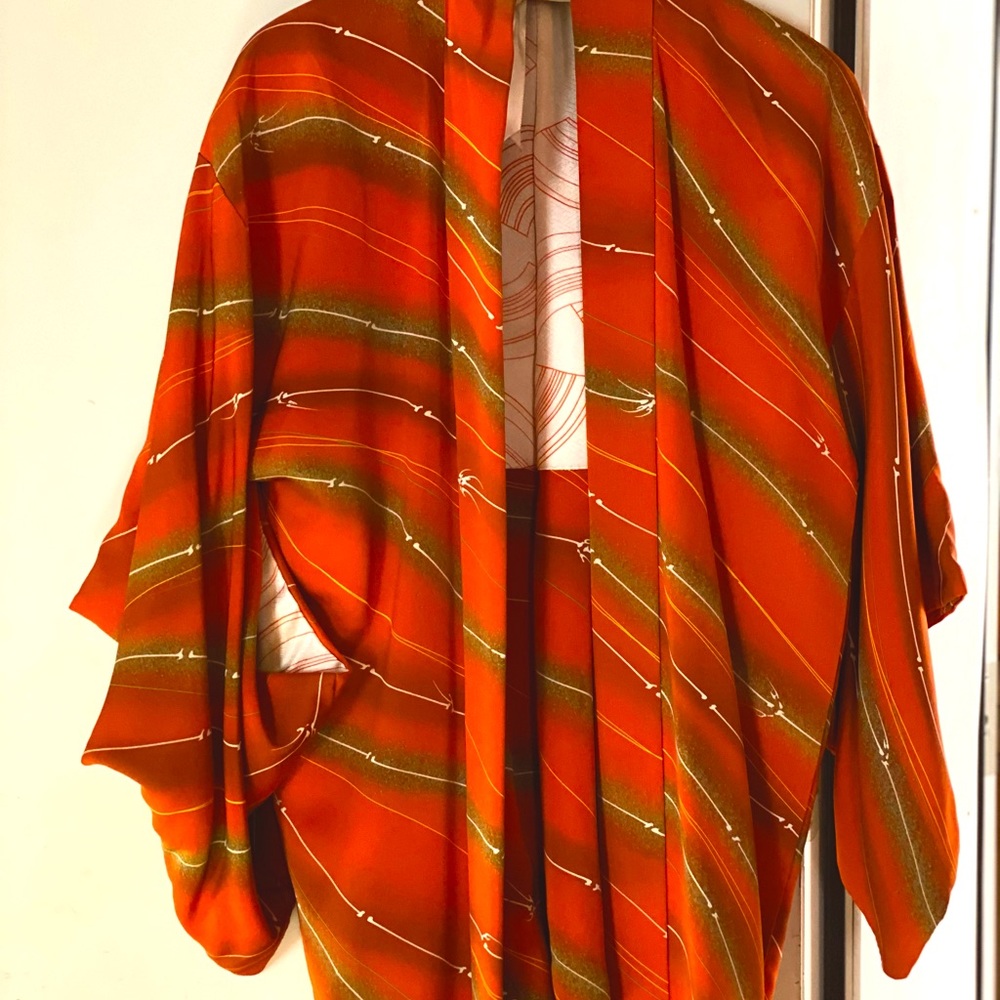 Silky vintage kimono jacket / orange / size M-L